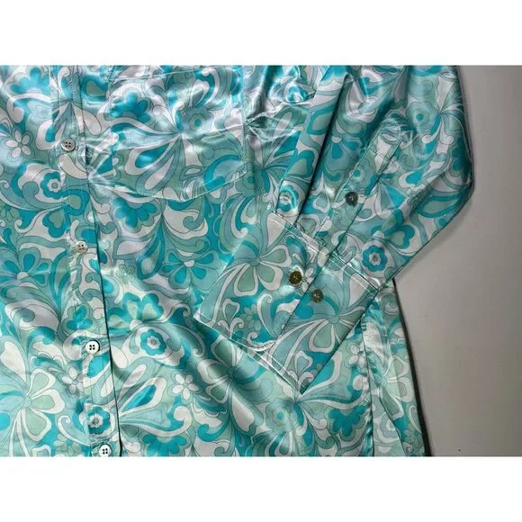 NWT Araminta James La Mer‎ Silky Shirt Blue Collared Long Sleeve Womens Medium